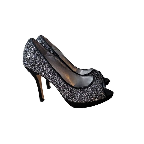 Caparros Black & Silver Glitter Peep-Toe Heels Mercury Glitz - Picture 2 of 11